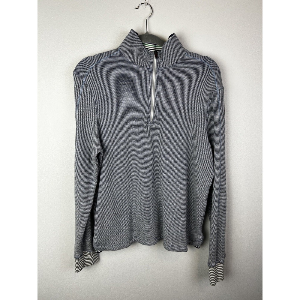 Robert Graham Men's 1/4 Zip Pullover Sweater/Sweatshirt Large Blue-White Stripes